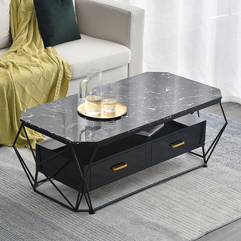 Frame Base Rectangular Glam Style Slate Table Plate Metal Iron Bottom Frame Coffee Table Gray Clearhalo 'Coffee & Accent Tables' 'Coffee Tables' 'coffee_tables' 'furn' 'furn_coffee_tables' 'Furniture' 'Living Room Furniture' 5550916