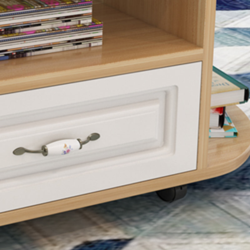 table basse ovale moderne avec étagère et tiroir et roulettes