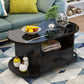 table basse ovale moderne avec étagère et tiroir et roulettes