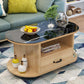table basse ovale moderne avec étagère et tiroir et roulettes