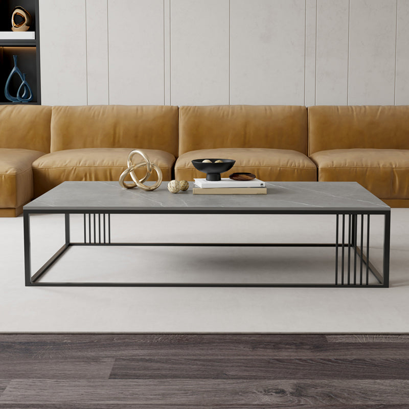 Glam Rectangle Stone Top Coffee Table with Steel Frame Base 1 Piece