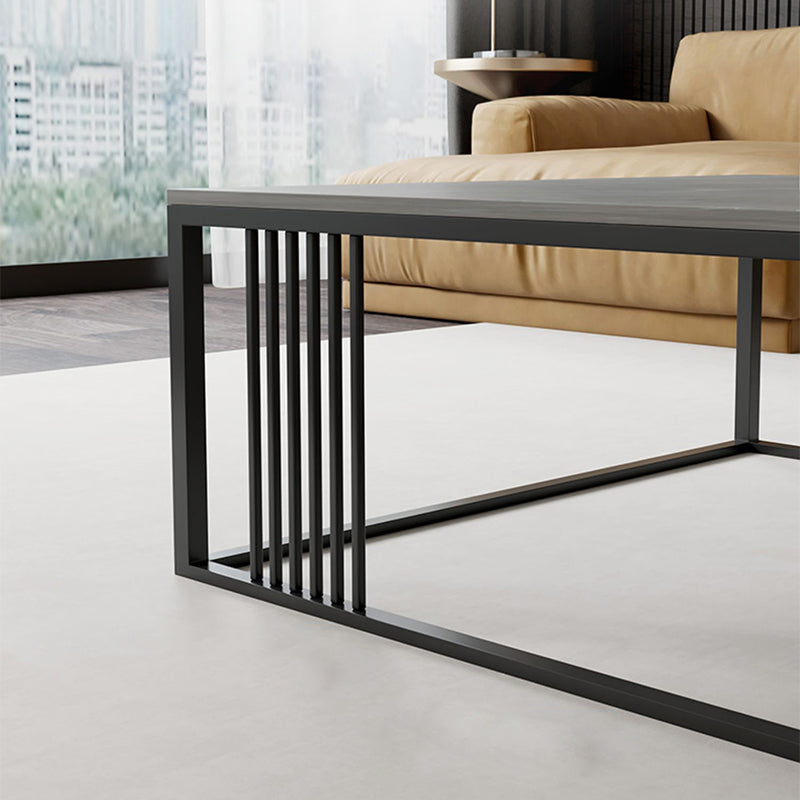 Glam Rectangle Stone Top Coffee Table with Steel Frame Base 1 Piece