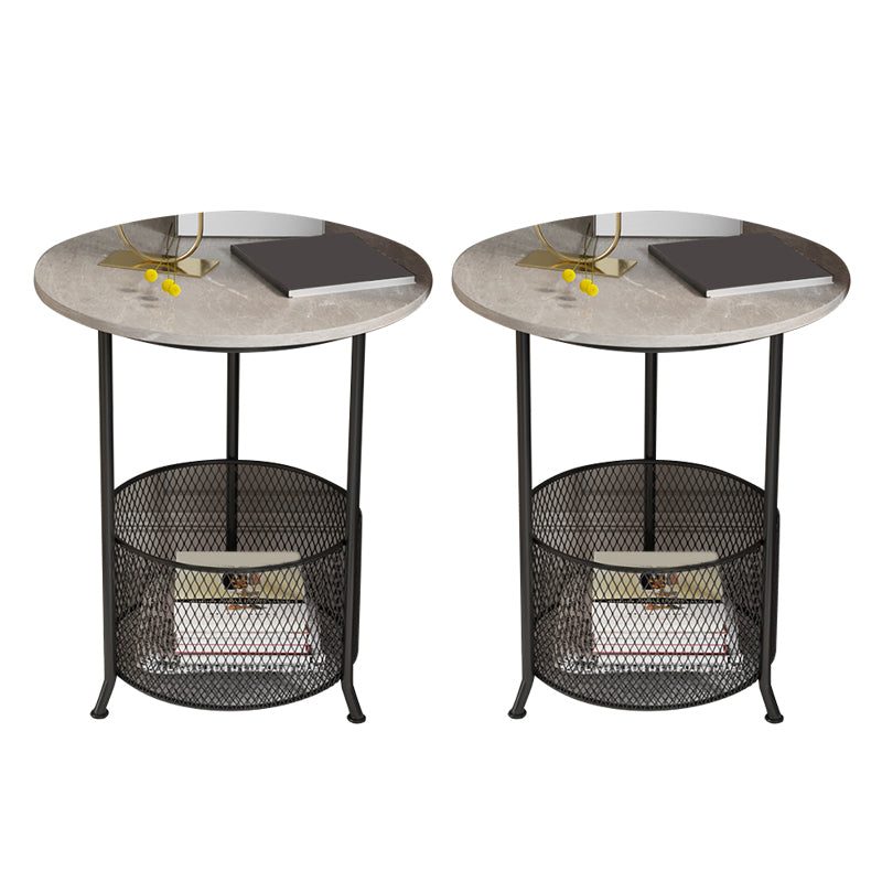 Moderno 21,6 "tavolo laterale superiore rotondo in ardesia rotondo in ferro 3 gambe tavolino con archiviazione