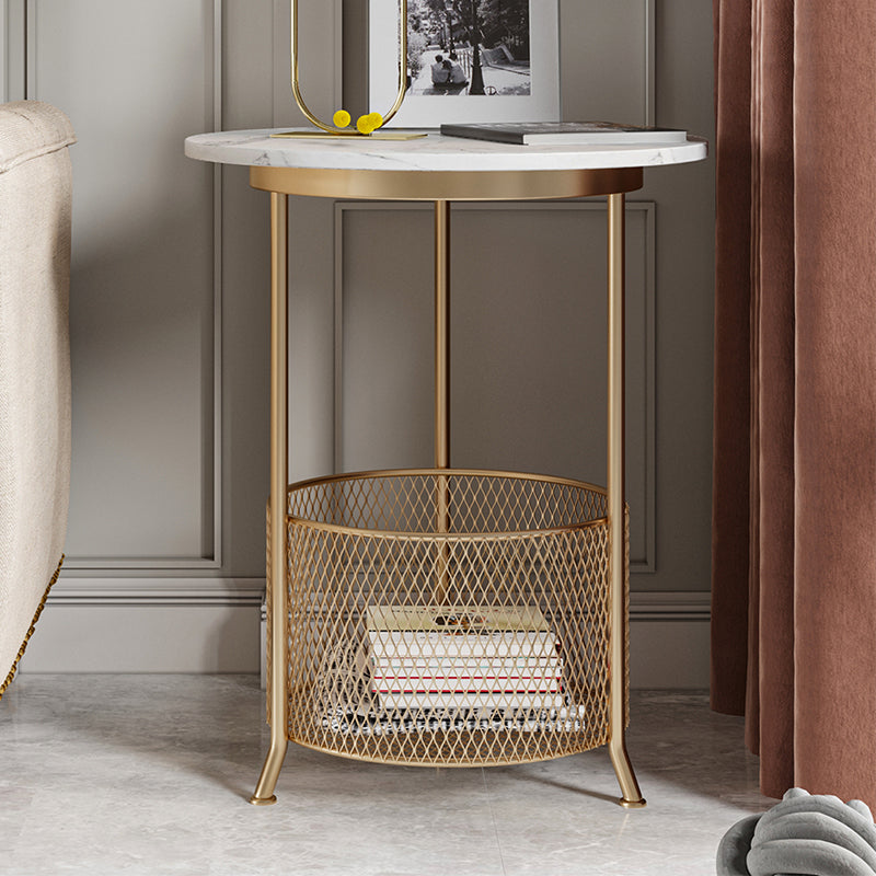 Moderno 21,6 "tavolo laterale superiore rotondo in ardesia rotondo in ferro 3 gambe tavolino con archiviazione