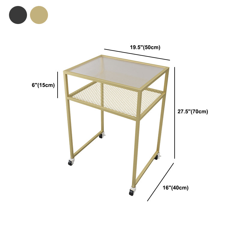 Modern Rectangular Glass Top Side Table Iron Frame End Table with Shelf