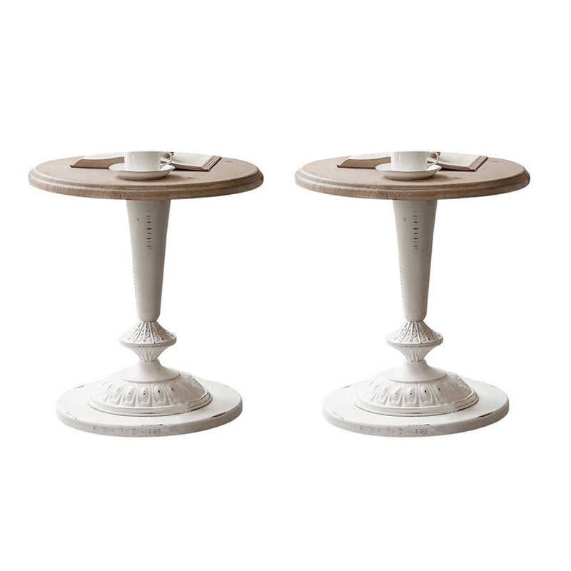 Rustic Wooden Round Top Side Table Metal Pedestal End Table - Distressed Surface Treatment