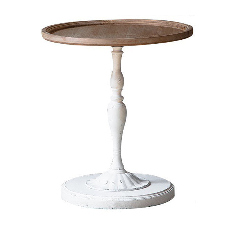 Rustic Wooden Round Top Side Table Metal Pedestal End Table - Distressed Surface Treatment