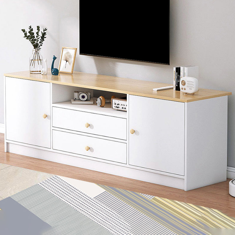 Scandinavian Style TV Stand Wood Open Storage Stand Console with Shelf 55"L x 12"W x 22"H White Clearhalo 'furn' 'furn_tv_stands_entertainment_centers' 'Furniture' 'Living Room Furniture' 'TV Stands & Entertainment Centers' 'TV Stands & Media Storage Furniture' 'tv_stands_entertainment_centers' 5551550
