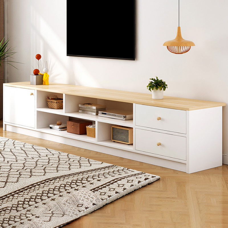 Scandinavian Style TV Stand Wood Open Storage Stand Console with Shelf 63"L x 12"W x 16"H White Clearhalo 'furn' 'furn_tv_stands_entertainment_centers' 'Furniture' 'Living Room Furniture' 'TV Stands & Entertainment Centers' 'TV Stands & Media Storage Furniture' 'tv_stands_entertainment_centers' 5551551