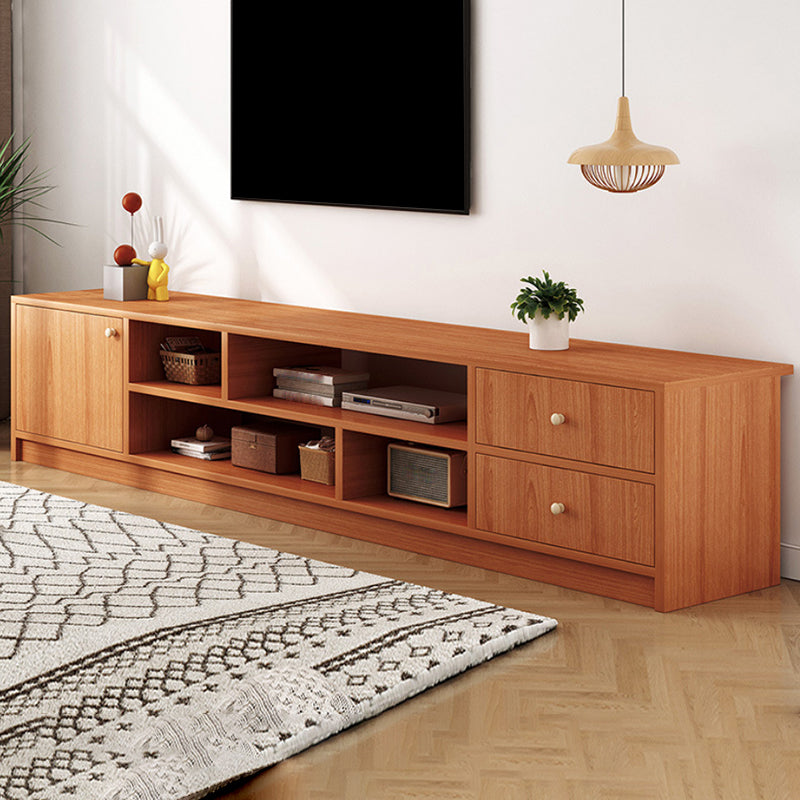 Scandinavian Style TV Stand Wood Open Storage Stand Console with Shelf 63"L x 12"W x 16"H Brown Clearhalo 'furn' 'furn_tv_stands_entertainment_centers' 'Furniture' 'Living Room Furniture' 'TV Stands & Entertainment Centers' 'TV Stands & Media Storage Furniture' 'tv_stands_entertainment_centers' 5551556