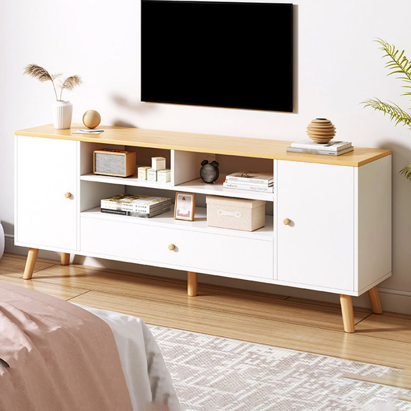 Scandinavian Style TV Stand Wood Open Storage Stand Console with Shelf 55"L x 12"W x 22"H Wood Clearhalo 'furn' 'furn_tv_stands_entertainment_centers' 'Furniture' 'Living Room Furniture' 'TV Stands & Entertainment Centers' 'TV Stands & Media Storage Furniture' 'tv_stands_entertainment_centers' 5551558