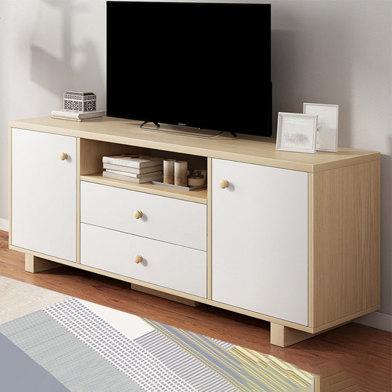 Scandinavian Style TV Stand Wood Open Storage Stand Console with Shelf 55"L x 12"W x 23"H Wood Clearhalo 'furn' 'furn_tv_stands_entertainment_centers' 'Furniture' 'Living Room Furniture' 'TV Stands & Entertainment Centers' 'TV Stands & Media Storage Furniture' 'tv_stands_entertainment_centers' 5551562