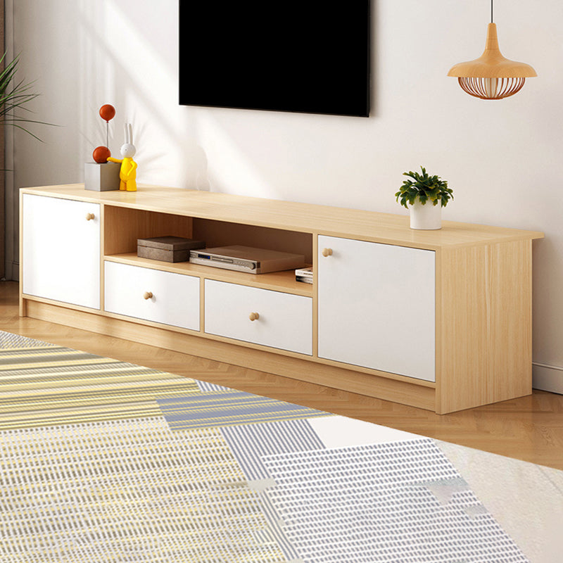 Scandinavian Style TV Stand Wood Open Storage Stand Console with Shelf 55"L x 12"W x 16"H Natural Wood White Clearhalo 'furn' 'furn_tv_stands_entertainment_centers' 'Furniture' 'Living Room Furniture' 'TV Stands & Entertainment Centers' 'TV Stands & Media Storage Furniture' 'tv_stands_entertainment_centers' 5551567