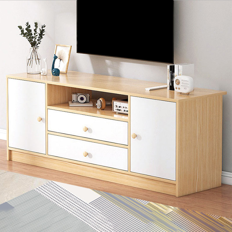 Scandinavian Style TV Stand Wood Open Storage Stand Console with Shelf 55"L x 12"W x 22"H Natural Wood White Clearhalo 'furn' 'furn_tv_stands_entertainment_centers' 'Furniture' 'Living Room Furniture' 'TV Stands & Entertainment Centers' 'TV Stands & Media Storage Furniture' 'tv_stands_entertainment_centers' 5551569