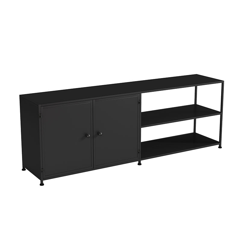 Industrial Metal TV Media Stand Open Shelving TV Stand Console Gloss Black Clearhalo 'furn' 'furn_tv_stands_entertainment_centers' 'Furniture' 'Living Room Furniture' 'TV Stands & Entertainment Centers' 'TV Stands & Media Storage Furniture' 'tv_stands_entertainment_centers' 5551586