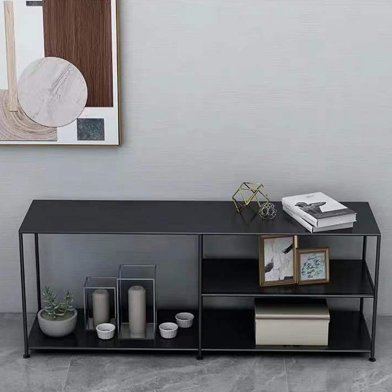 Industrial Metal TV Media Stand Open Shelving TV Stand Console 51"L x 13"W x 20"H Black Clearhalo 'furn' 'furn_tv_stands_entertainment_centers' 'Furniture' 'Living Room Furniture' 'TV Stands & Entertainment Centers' 'TV Stands & Media Storage Furniture' 'tv_stands_entertainment_centers' 5551597