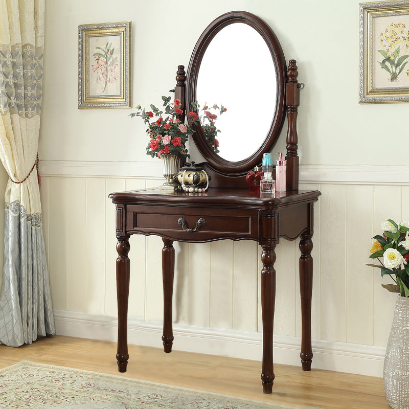 Traditional Rubberwood Bedroom Storage Box 3 Drawer Vanity Tables Makeup Vanity & Mirror 31.5"L x 18"W x 59"H Clearhalo 'Bedroom Furniture' 'furn' 'furn_makeup_vanities' 'Furniture' 'Makeup Vanities' 'makeup_vanities' 5552266