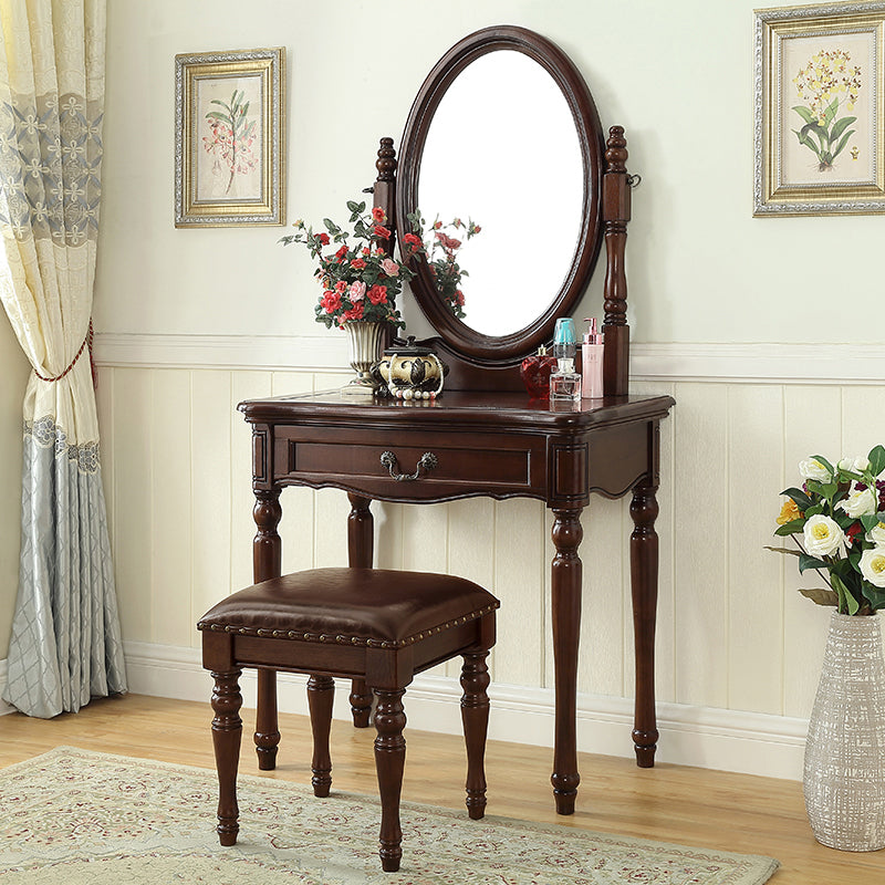 Traditional Rubberwood Bedroom Storage Box 3 Drawer Vanity Tables Makeup Vanity & Mirror & Stools 31.5"L x 18"W x 59"H Clearhalo 'Bedroom Furniture' 'furn' 'furn_makeup_vanities' 'Furniture' 'Makeup Vanities' 'makeup_vanities' 5552269