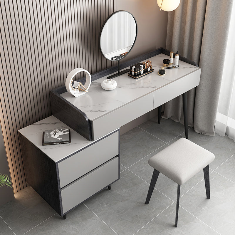 Contemporary Stone Makeup Vanity 4-Drawer Vanity Set with Standing Mirror Clearhalo 'Bedroom Furniture' 'furn' 'furn_makeup_vanities' 'Furniture' 'Makeup Vanities' 'makeup_vanities' 5552287