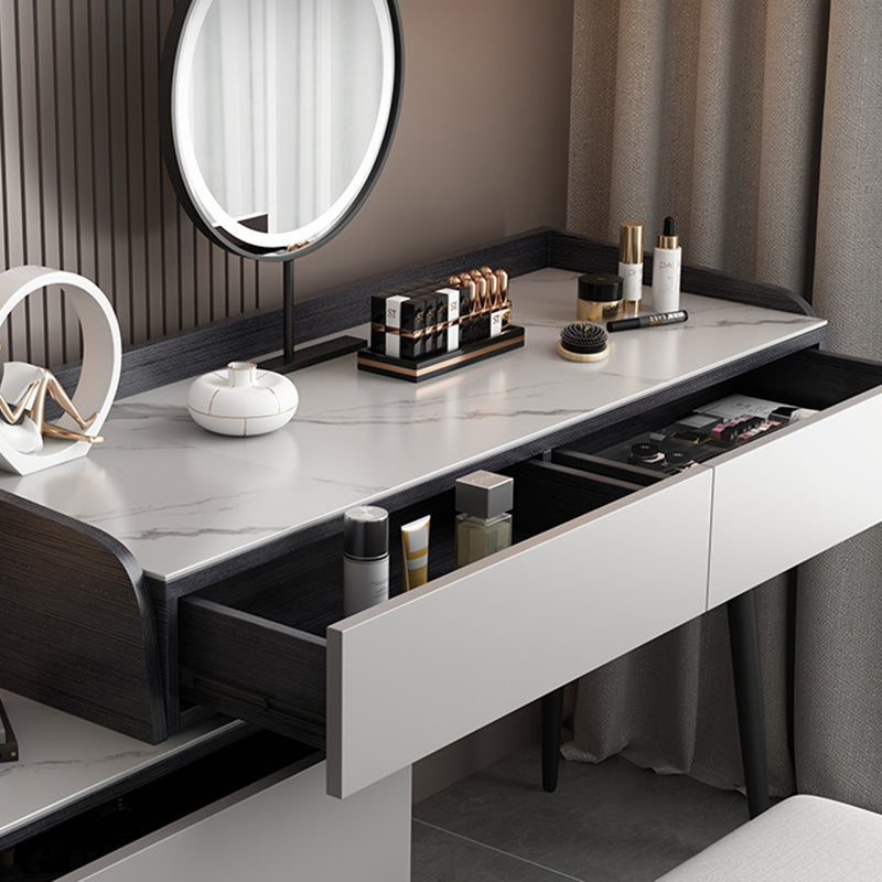 Contemporary Stone Makeup Vanity 4-Drawer Vanity Set with Standing Mirror Clearhalo 'Bedroom Furniture' 'furn' 'furn_makeup_vanities' 'Furniture' 'Makeup Vanities' 'makeup_vanities' 5552291