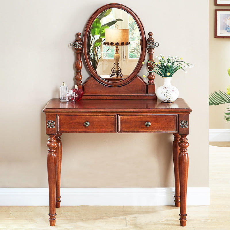 Table de bureau de vanité de maquillage traditionnelle avec tiroir en marron pour chambre à coucher