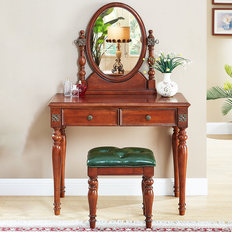 Table de bureau de vanité de maquillage traditionnelle avec tiroir en marron pour chambre à coucher