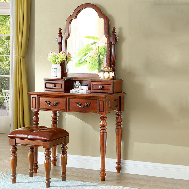 Table de bureau de vanité de maquillage traditionnelle avec tiroir en marron pour chambre à coucher