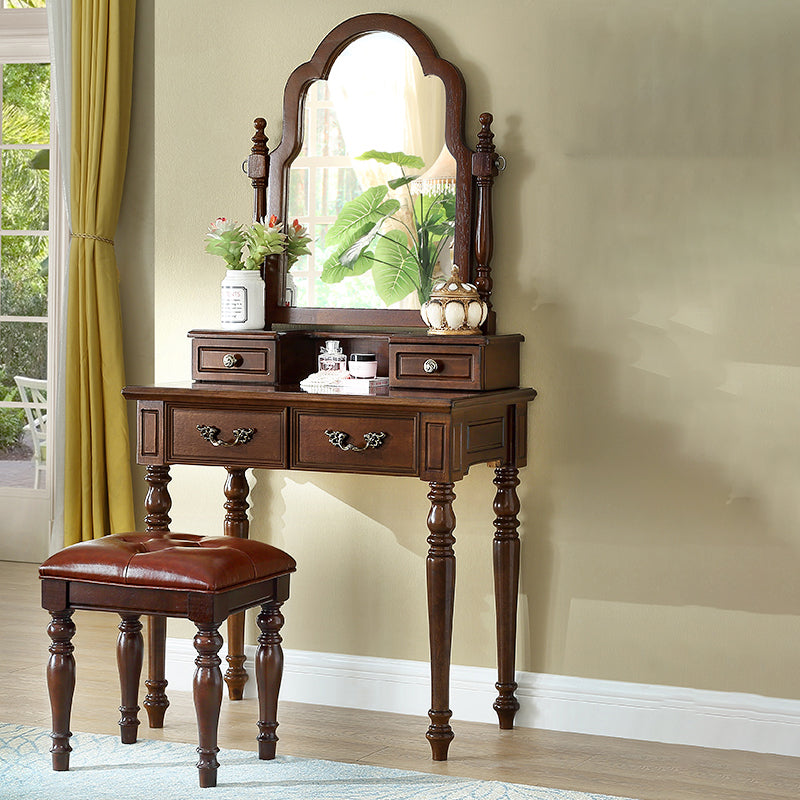 Table de bureau de vanité de maquillage traditionnelle avec tiroir en marron pour chambre à coucher