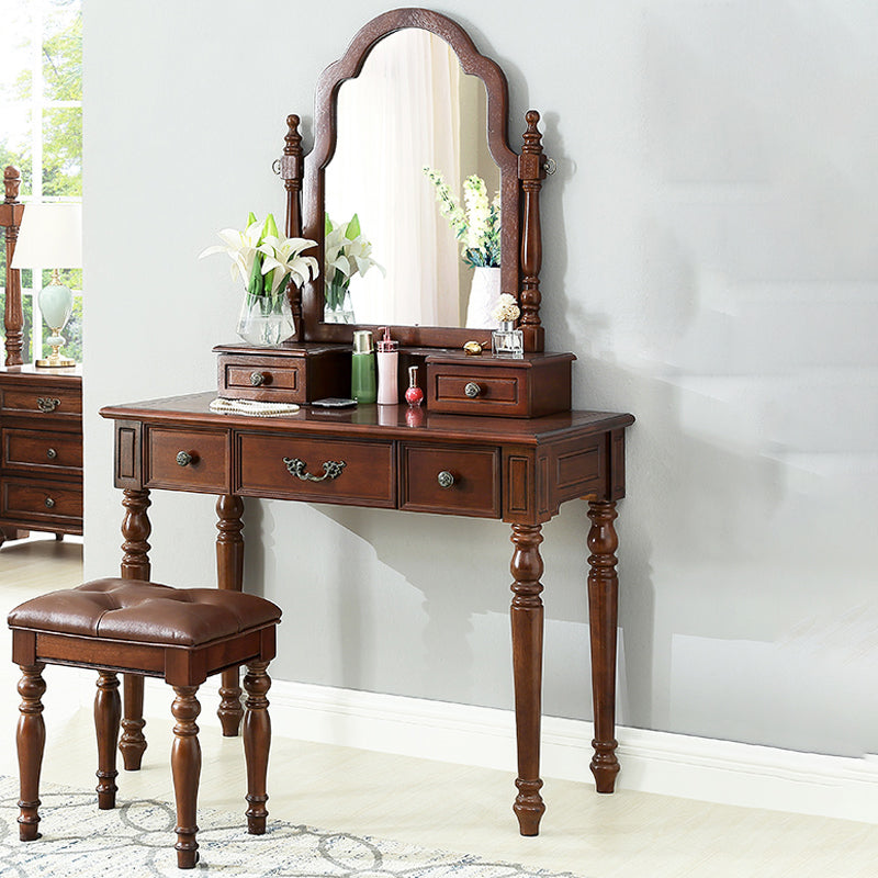 Table de bureau de vanité de maquillage traditionnelle avec tiroir en marron pour chambre à coucher