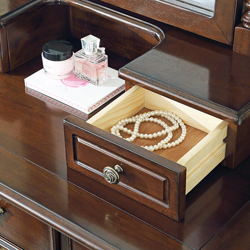 Table de bureau de vanité de maquillage traditionnelle avec tiroir en marron pour chambre à coucher