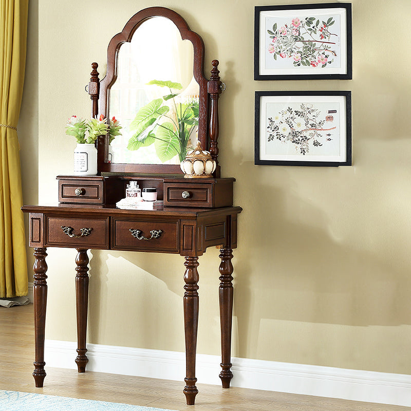 Table de bureau de vanité de maquillage traditionnelle avec tiroir en marron pour chambre à coucher