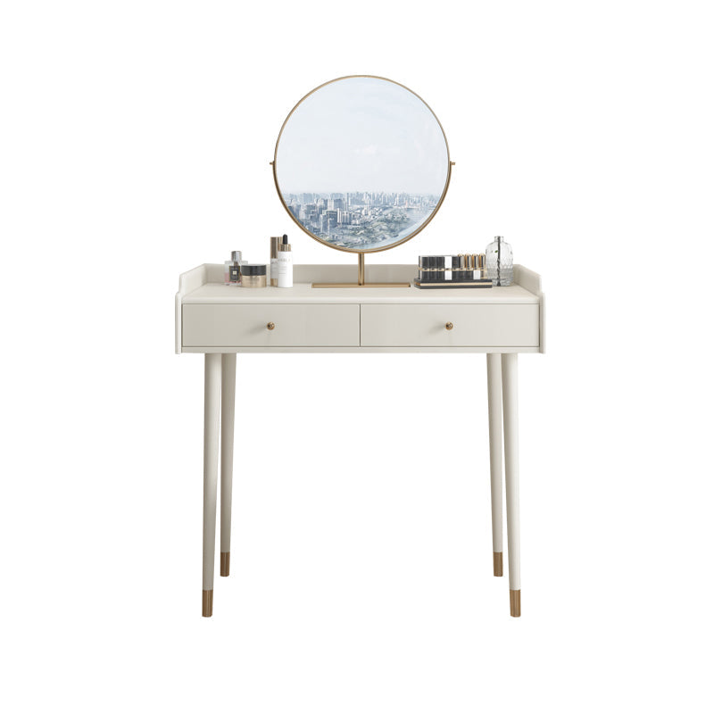Bedroom Contemporary Storage Box 2-Drawer Cream Vanity Dressing Table Makeup Vanity & Mirror 31"L x 16"W x 31"H Clearhalo 'Bedroom Furniture' 'furn' 'furn_makeup_vanities' 'Furniture' 'Makeup Vanities' 'makeup_vanities' 5552349