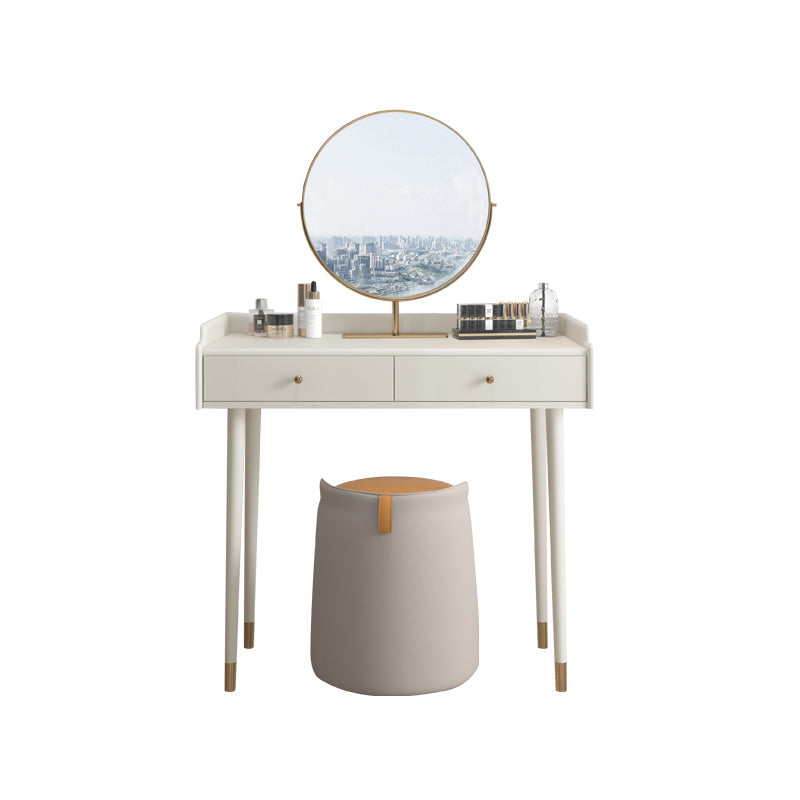 Bedroom Contemporary Storage Box 2-Drawer Cream Vanity Dressing Table Makeup Vanity & Mirror & Stools 31"L x 16"W x 31"H Clearhalo 'Bedroom Furniture' 'furn' 'furn_makeup_vanities' 'Furniture' 'Makeup Vanities' 'makeup_vanities' 5552355