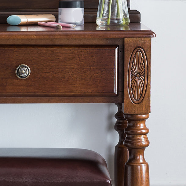 Scatola di stoccaggio tradizionale in legno di gomma 1 cassetto tavolo da vanità