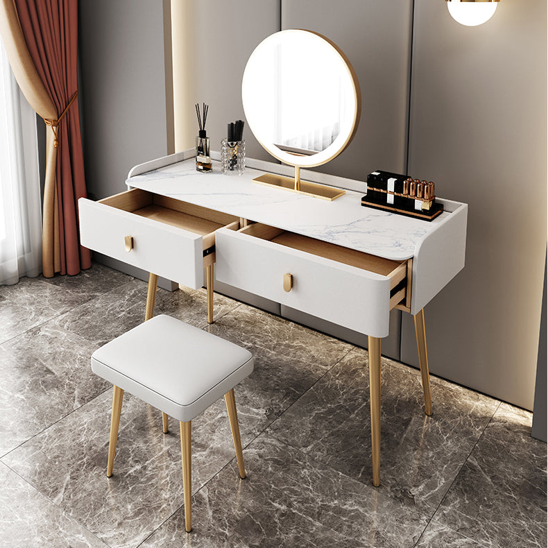 Glam Marble Makeup Vanity Set With Drawer for Bedroom in White Clearhalo 'Bedroom Furniture' 'furn' 'furn_makeup_vanities' 'Furniture' 'Makeup Vanities' 'makeup_vanities' 5552454