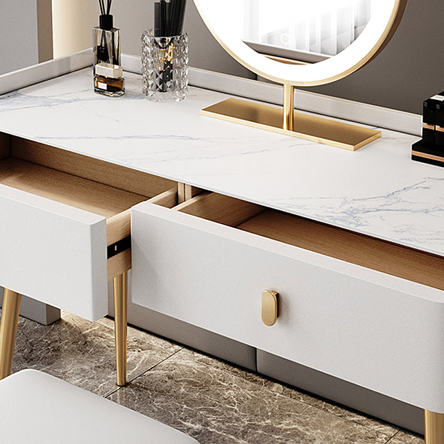 Glam Marble Makeup Vanity Set With Drawer for Bedroom in White Clearhalo 'Bedroom Furniture' 'furn' 'furn_makeup_vanities' 'Furniture' 'Makeup Vanities' 'makeup_vanities' 5552464