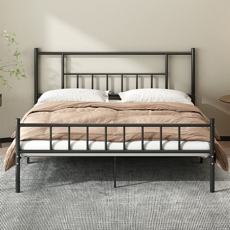 Contemporary Metal Standard Bed, Open-Frame Rectangular Headboard Bed