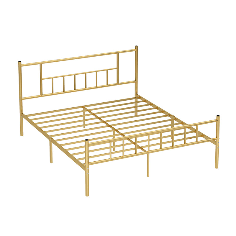 Contemporary Metal Standard Bed, Open-Frame Rectangular Headboard Bed