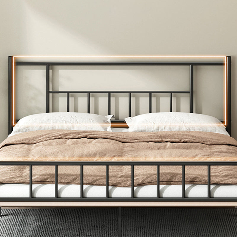 Contemporary Metal Standard Bed, Open-Frame Rectangular Headboard Bed