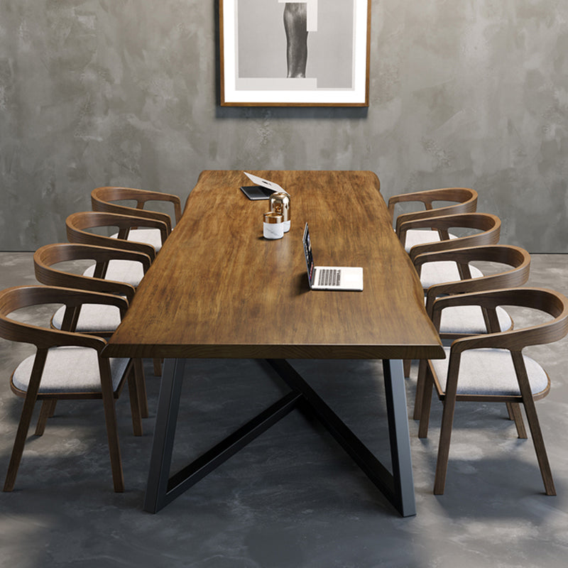 Scrivania rettangolare da ufficio in legno di pino industriale con base in metallo nero