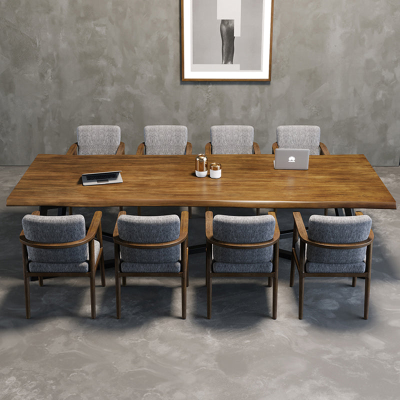 Scrivania rettangolare da ufficio in legno di pino industriale con base in metallo nero