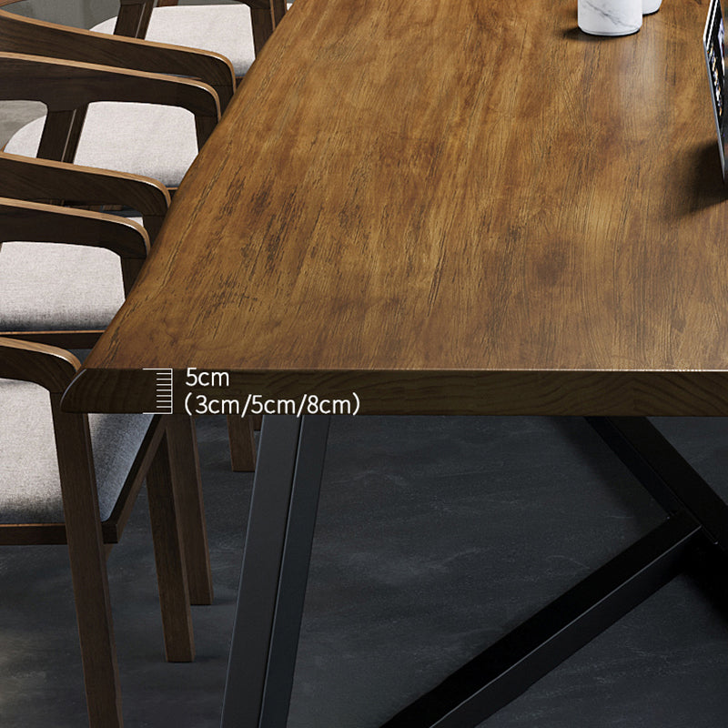 Scrivania rettangolare da ufficio in legno di pino industriale con base in metallo nero