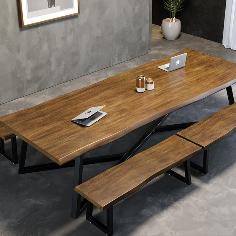 Scrivania rettangolare da ufficio in legno di pino industriale con base in metallo nero