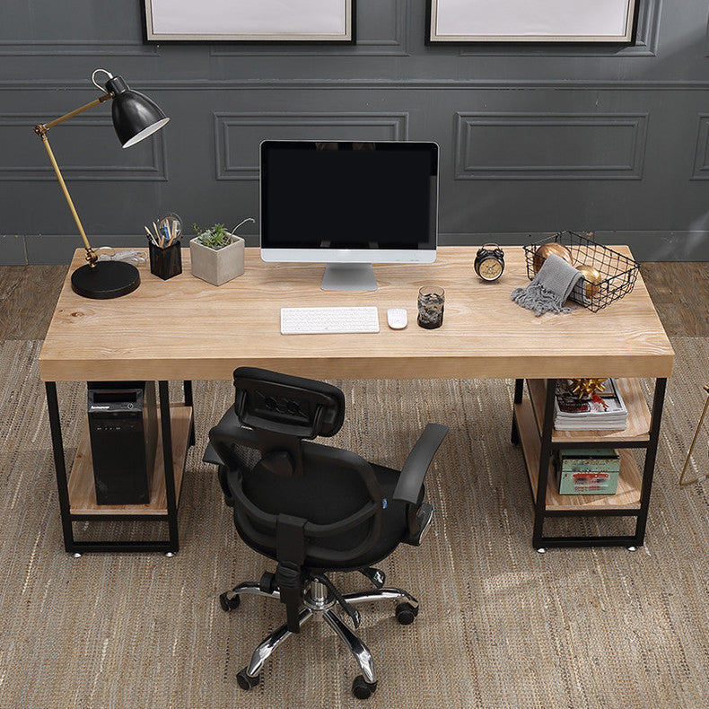 Contemporary Style Office Desk Solid Wood Writing Desk with Shelf 86.6"L x 31.5"W x 29.5"H Clearhalo 'furn' 'furn_office_desk' 'Furniture' 'Office Desks' 'Office Furniture' 'office_desk' 5553036