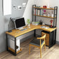 L-Shaped Office Desk Solid Wood Study Room and Office Writing Desk with Shelf 55.1"L x 39.4"W x 29.5"H Right Hand Return Clearhalo 'furn' 'furn_office_desk' 'Furniture' 'Office Desks' 'Office Furniture' 'office_desk' 5553073