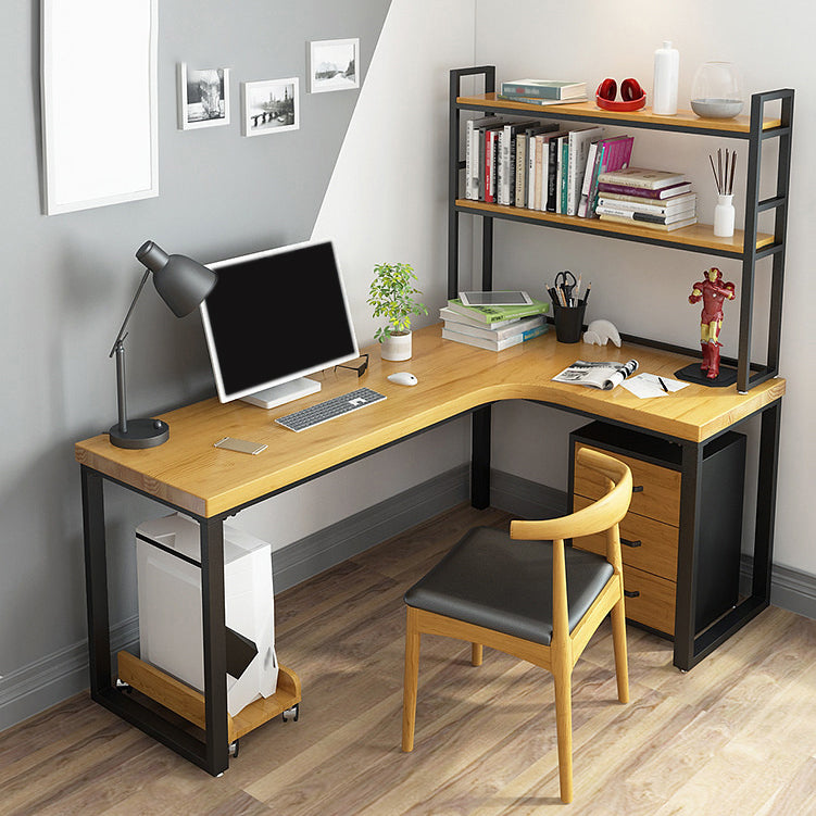 L-Shaped Office Desk Solid Wood Study Room and Office Writing Desk with Shelf 55.1"L x 39.4"W x 29.5"H Right Hand Return Clearhalo 'furn' 'furn_office_desk' 'Furniture' 'Office Desks' 'Office Furniture' 'office_desk' 5553073