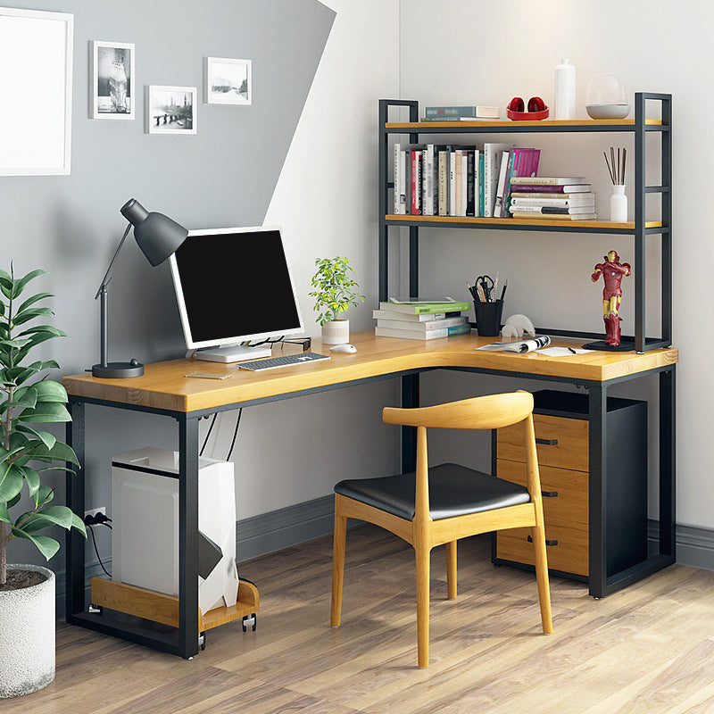 L-Shaped Office Desk Solid Wood Study Room and Office Writing Desk with Shelf Clearhalo 'furn' 'furn_office_desk' 'Furniture' 'Office Desks' 'Office Furniture' 'office_desk' 5553074