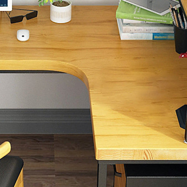 L-Shaped Office Desk Solid Wood Study Room and Office Writing Desk with Shelf Clearhalo 'furn' 'furn_office_desk' 'Furniture' 'Office Desks' 'Office Furniture' 'office_desk' 5553080