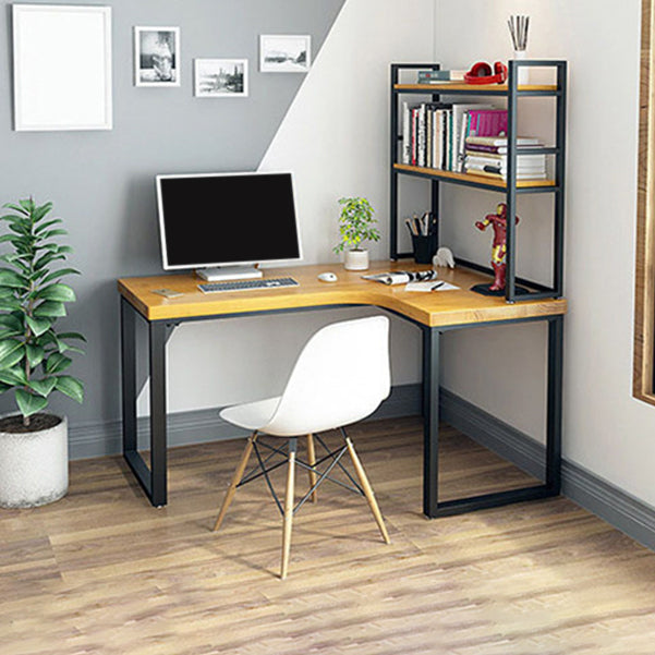 L-Shaped Office Desk Solid Wood Study Room and Office Writing Desk with Shelf Clearhalo 'furn' 'furn_office_desk' 'Furniture' 'Office Desks' 'Office Furniture' 'office_desk' 5553083