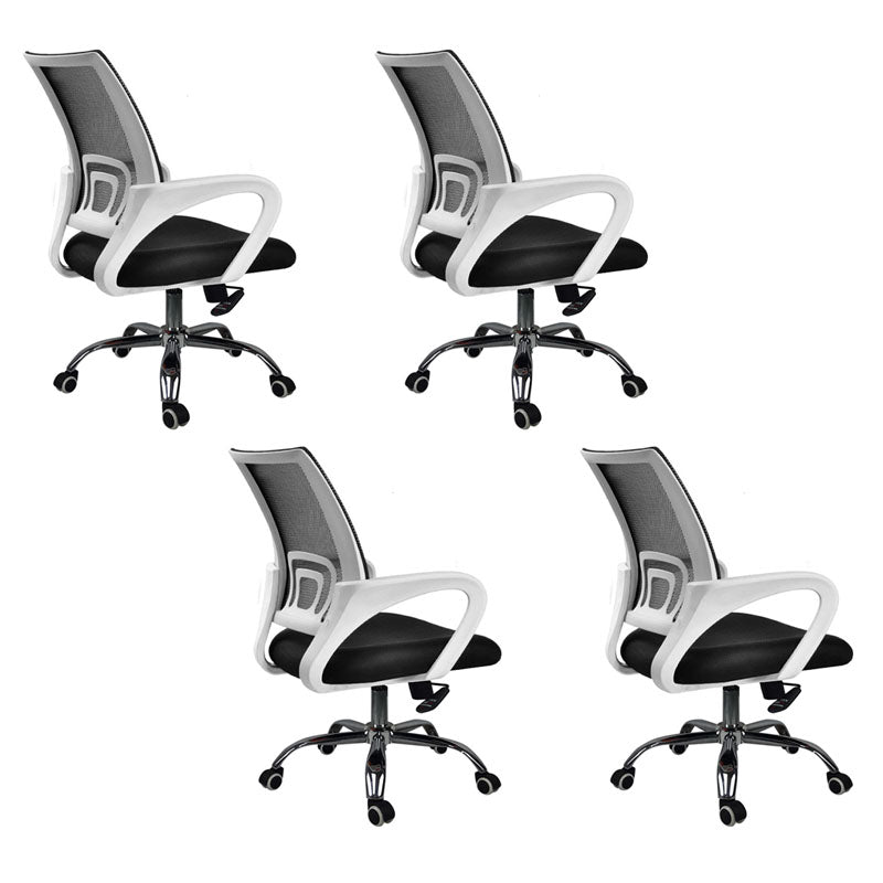 Modern Plastic and Mesh Desk Chair Mid Back Home Office Chair White-Black 4 Piece Set Clearhalo 'furn' 'furn_office_chair' 'Furniture' 'Office Chairs' 'Office Furniture' 'office_chair' 5553120
